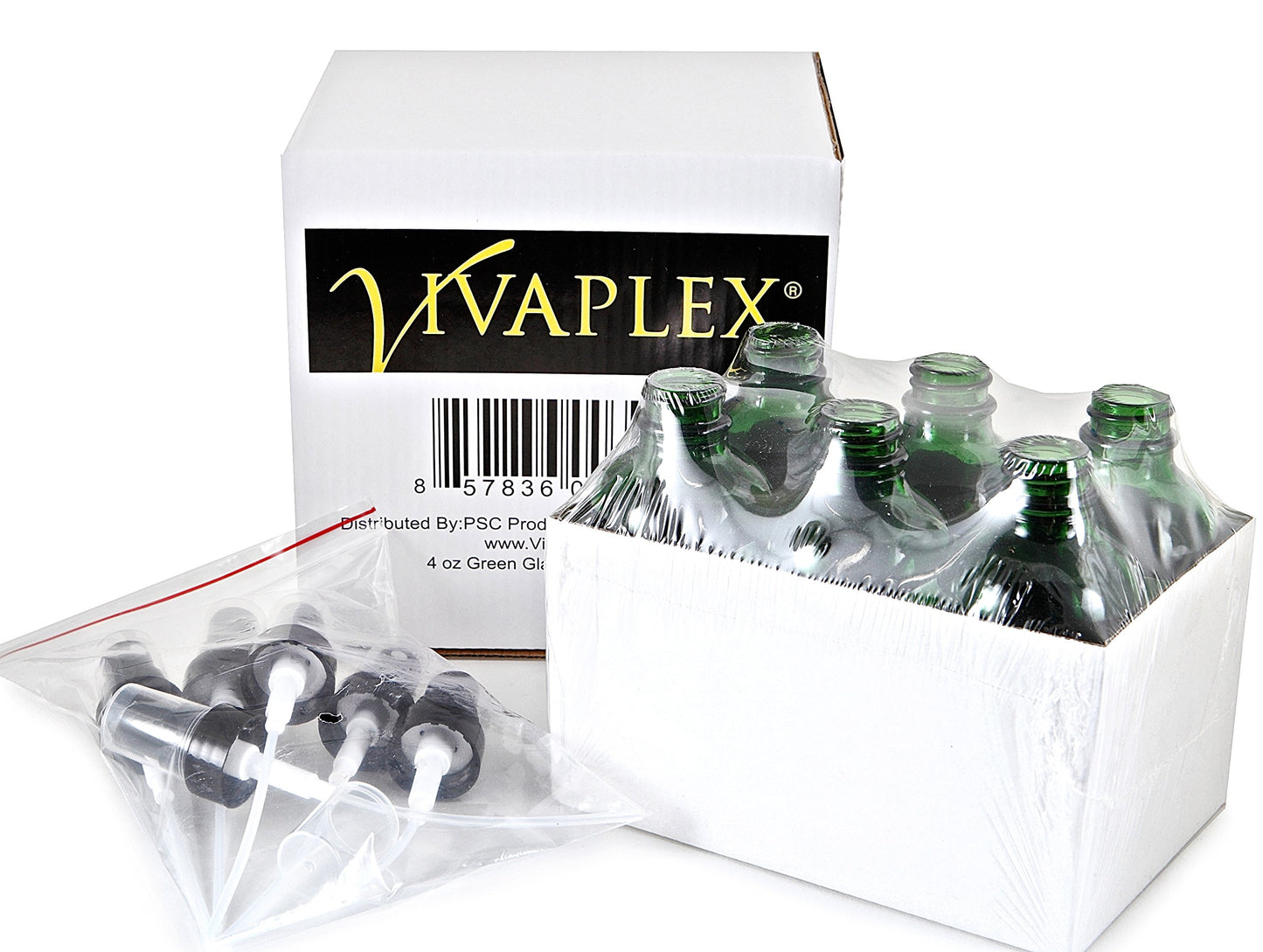 Vivaplex, 6 Glass Bottles with Black Fine Mist Sprayer, 4 oz, Green
