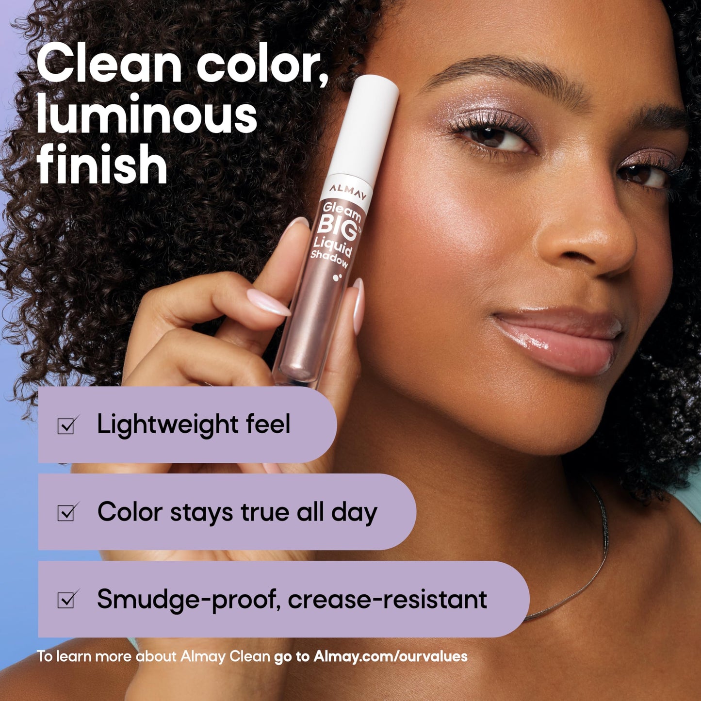 Almay Gleam Big ™ Liquid Shadow, Eye Shimmer, Hypoallergenic Eyeshadow, Vegan Eye Makeup, All-Day Wear, 200 Halo Dust