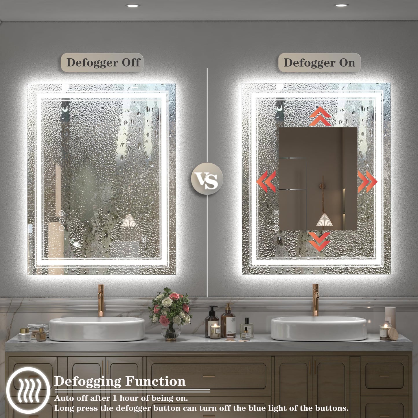 GOLOMO 66x36 LED Bathroom Mirror, Lighted Mirror for Bathroom Wall, Backlit and Front lit, Dimmable, Anti-Fog, Shatterpoof, Memory (Horizontal/Vertical)