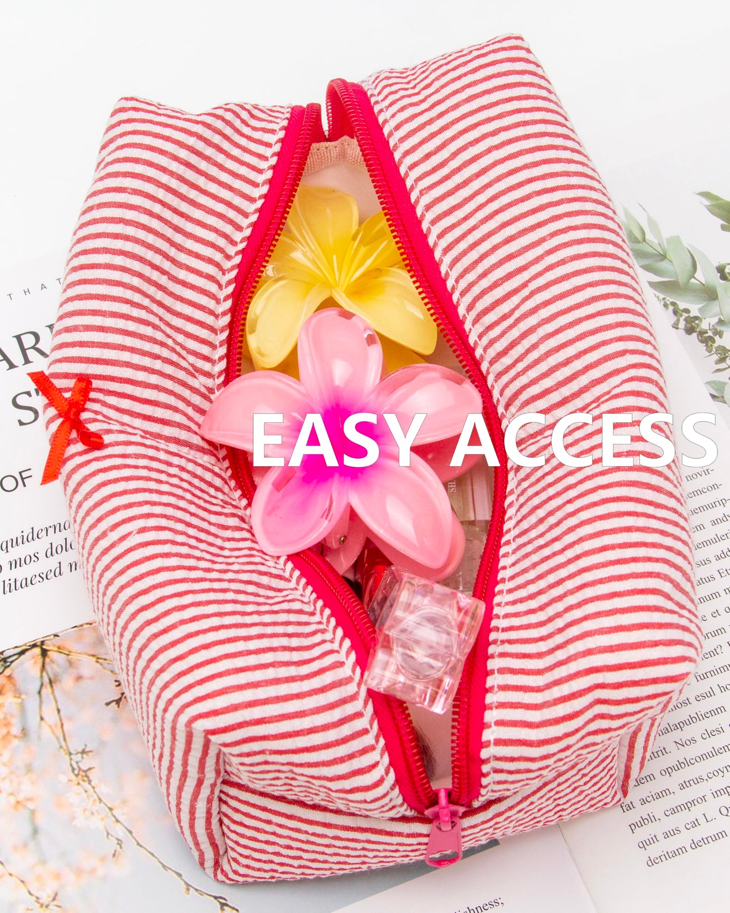 PAZIMIIK 6PCS Cozy Makeup Bag Small Aesthetic Travel Zipper Cosmetic Pouch for Women Make Up Beauty Accessories Brushes, Stripe Red