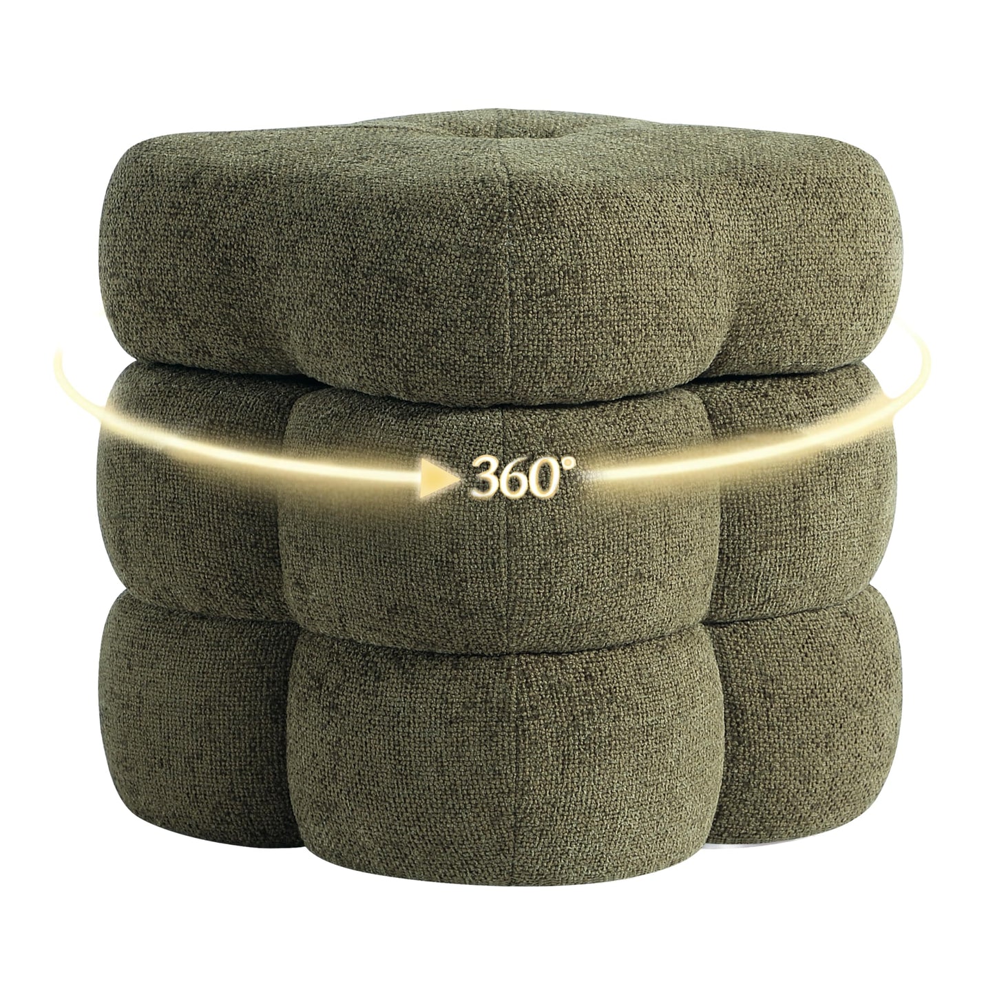 Get Set Style 360° Swivel Flower Ottoman, Linen Vanity Stool Footrest with 300LBS Capacity, No Assembly Small Space Accent Chair for Living Room Bedroom Entryway(Olive Green)