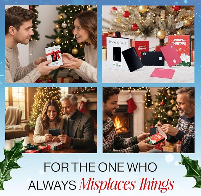 SPOTMINDERS Apple MFi Certified Wallet Tracker for Christmas Stocking Stuffers - Gifts for Women Works With Apple Find My IP68 Rechargeable Slim Tracking Card for iOS - White Elephant Gifts for Adults