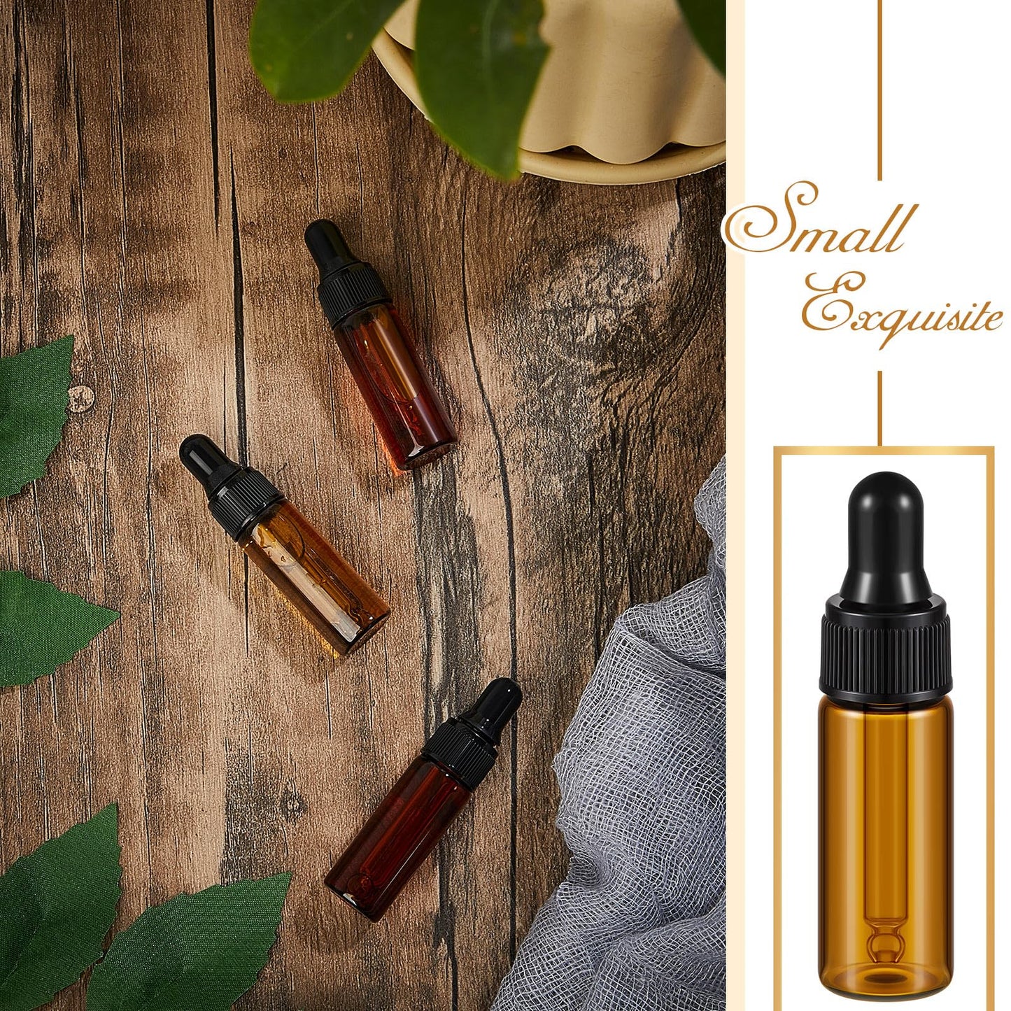 Didaey 200 Pcs 5 ml Mini Glass Oil Dropper Bottle Bulk, Clear Essential Small Empty Bottles Sample Containers Perfume Liquid Vials with Cap for Traveling (Amber)