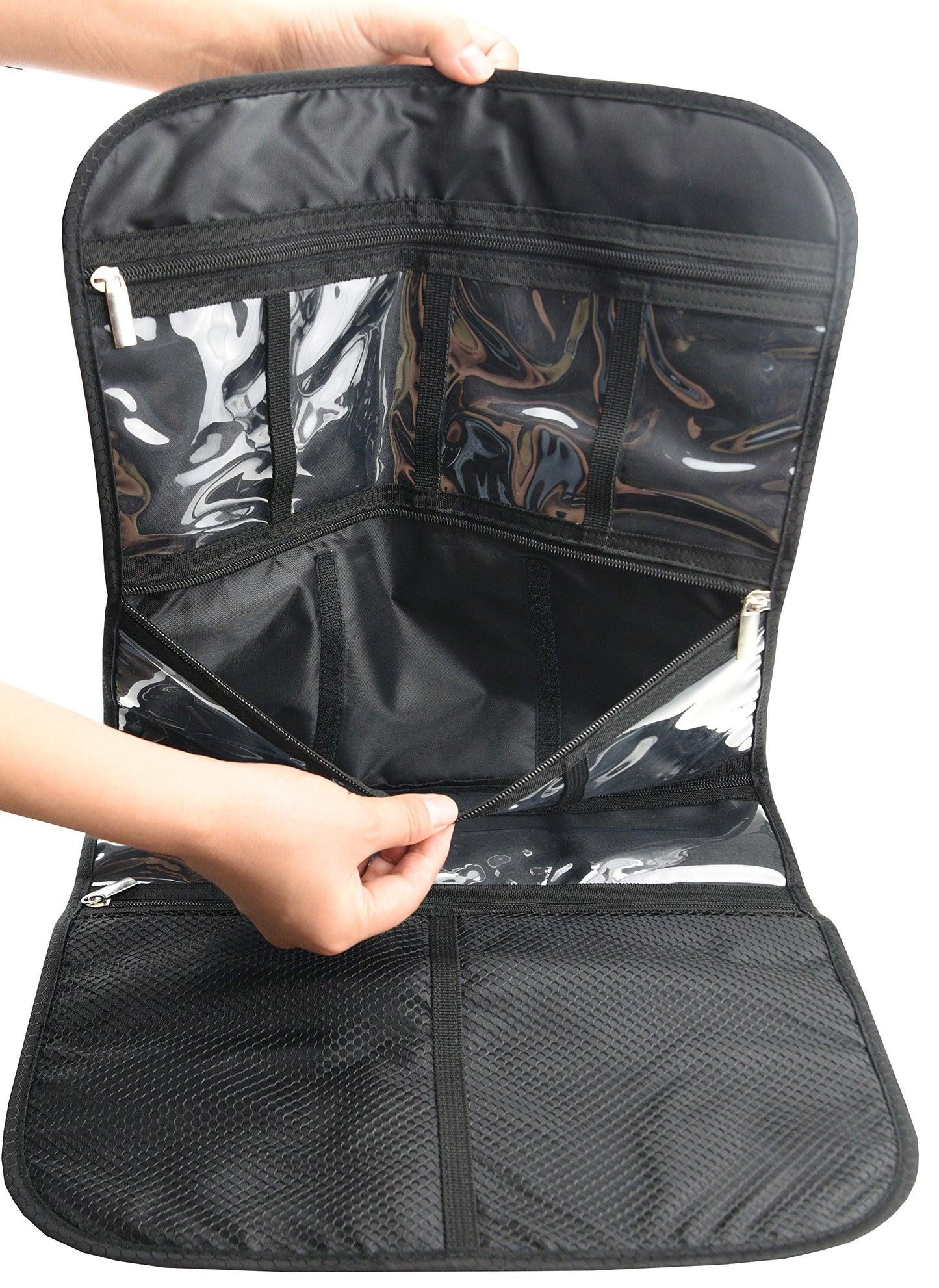 Freegrace Premium Hanging Toiletry Bag for Travel - Cosmetic, Jewelry, Toiletry, Makeup & Accessory Storage Organizer Bag, Large Size for Women & Men (Black)