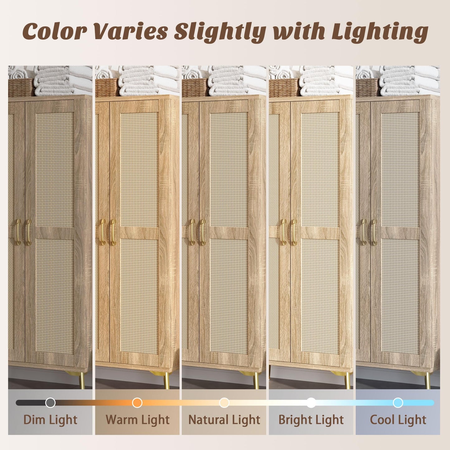 JASIWAY Tall Bathroom Storage Cabinet 57" Rattan Pantry Cabinet, Wood