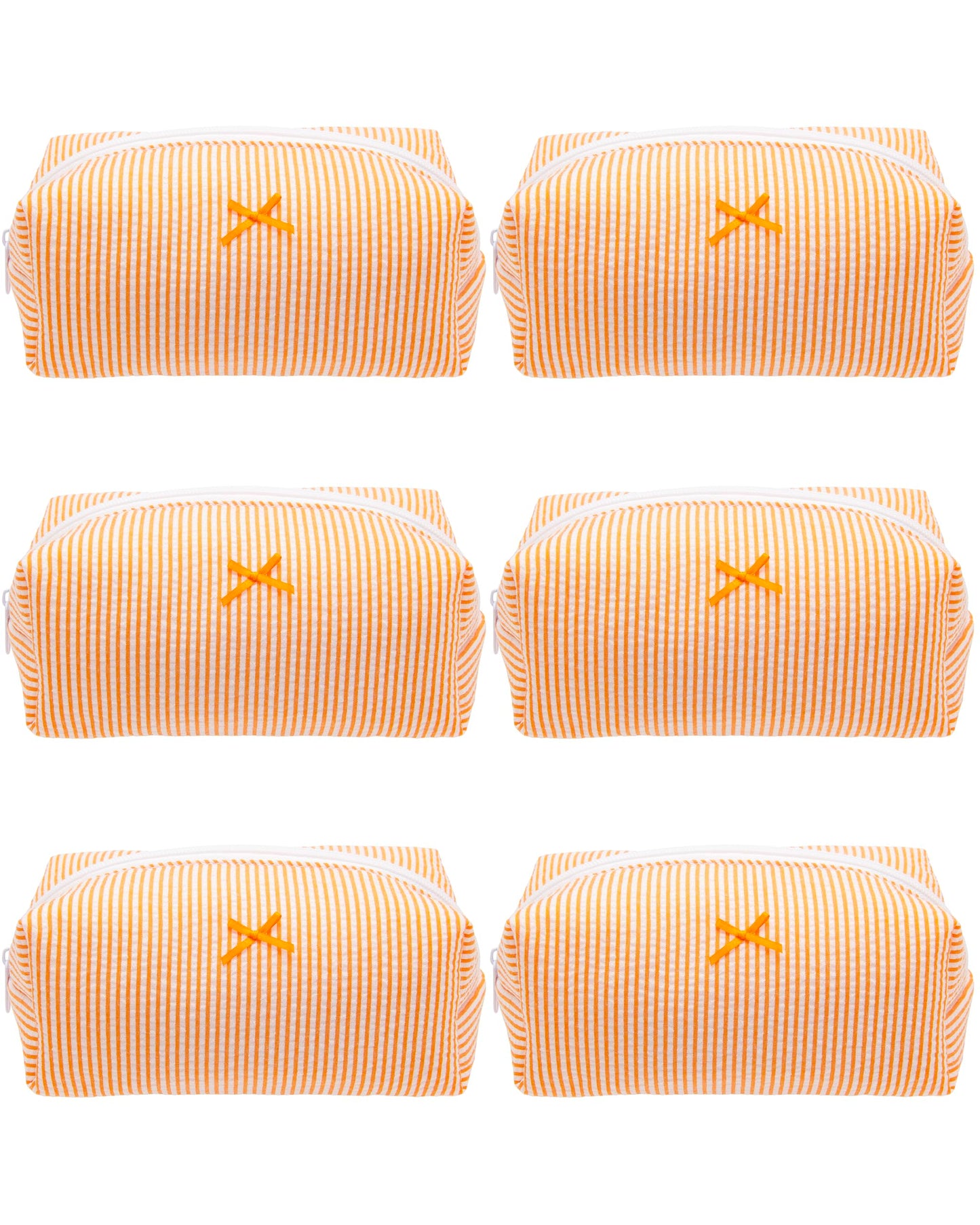 PAZIMIIK 6PCS Cozy Makeup Bag Small Aesthetic Travel Zipper Cosmetic Pouch for Women Make Up Beauty Accessories Brushes, Stripe Orange