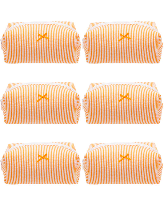 PAZIMIIK 6PCS Cozy Makeup Bag Small Aesthetic Travel Zipper Cosmetic Pouch for Women Make Up Beauty Accessories Brushes, Stripe Orange