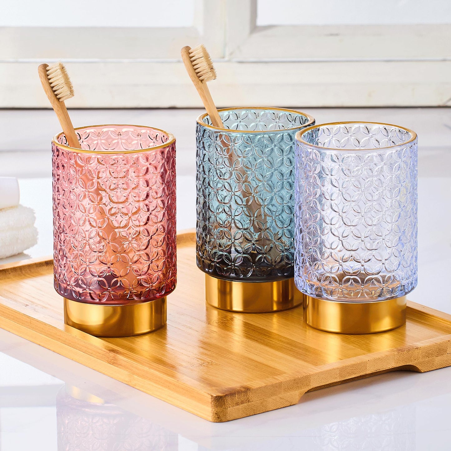 LEICURACE Makeup Brush Holder Organizer,Toothbrush Holders,Desk Pen Pencil Holder,Multifunctional Vintage Glass Brush Cup（A44-4-US）