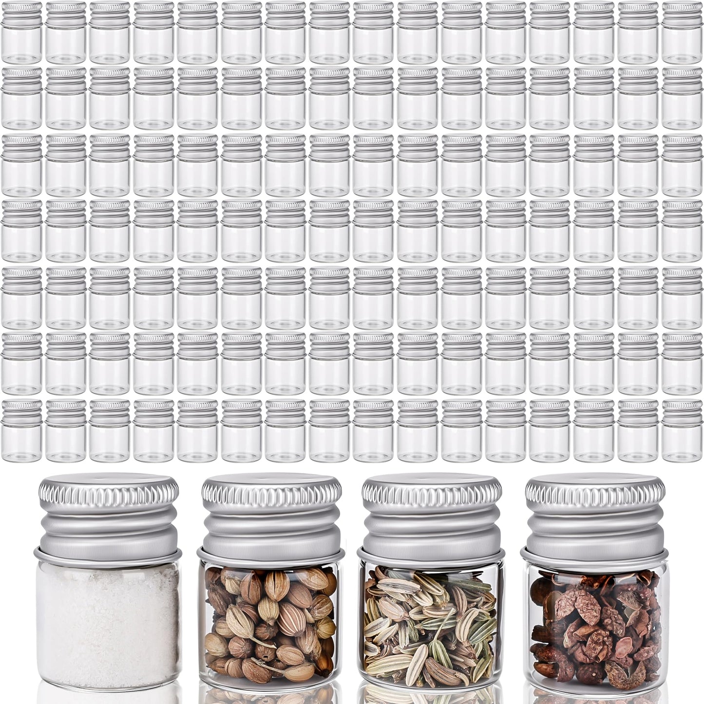 Fallhork 180 Pcs 5ml Mini Glass Bottles with Aluminum Screw Caps Small Clear Empty Sample Bottles for DIY Storage Art Craft Decor Wedding Party