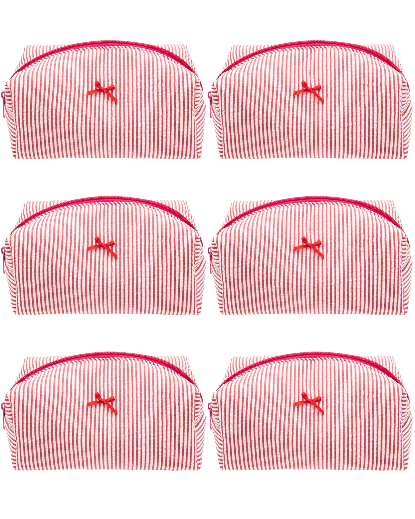PAZIMIIK 6PCS Cozy Makeup Bag Small Aesthetic Travel Zipper Cosmetic Pouch for Women Make Up Beauty Accessories Brushes, Stripe Red
