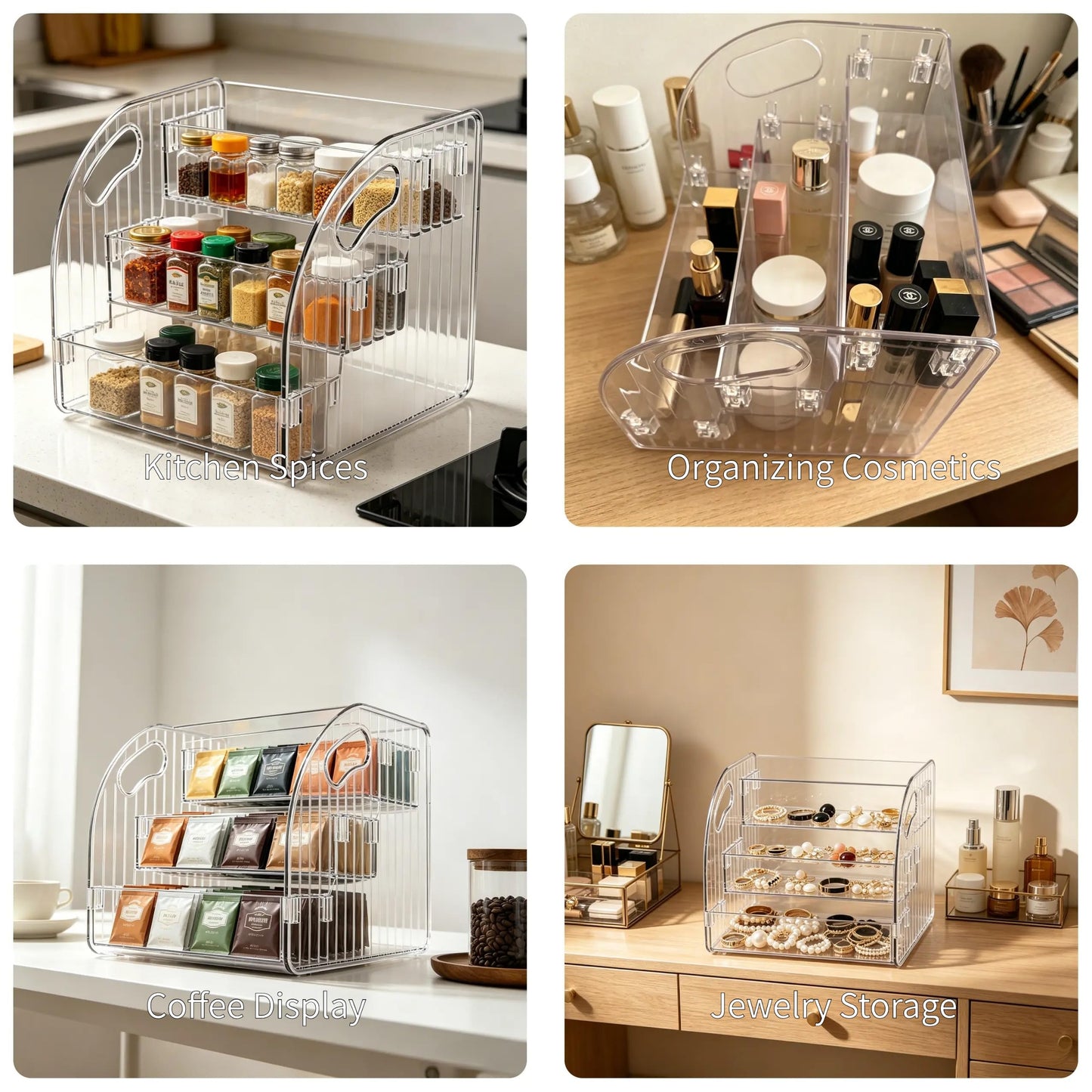 CozyWeave 3-Tier Wide Acrylic Display Stand Transparent Acrylic Display Shelf Organizer Makeup Rack for Cosmetics,Nail Polish,Perfume,Cupcakes, and Candy; Vanity Display Cabinet