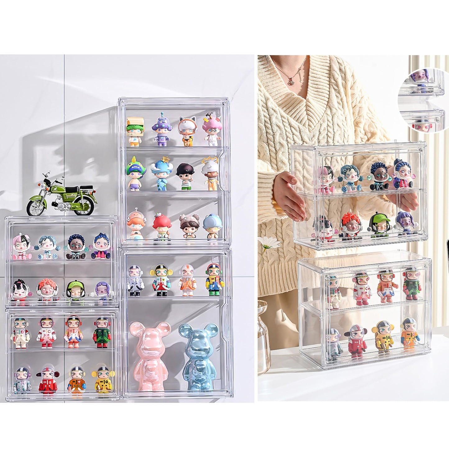 2 Pack Acrylic Display Case, 2/3 Layer Adjustable Figure Display Case, Wall-Mounted Dustproof Showcase for Collectibles Action Figure (2, 3 Tiers)