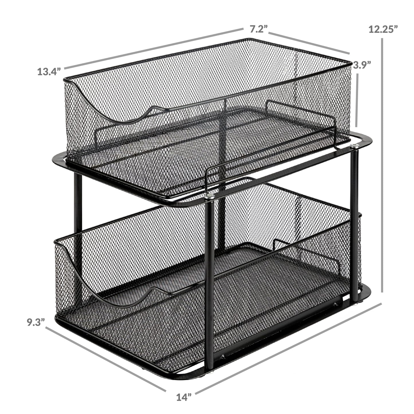Sorbus 2 Tier Metal Under Sink Organizer for Bathroom, Kitchen, Strong Steel Mesh Sliding Drawers for Under Sink, Under Cabinet, Closet, Kitchen, Pantry, Bathroom Organizers and Storage (Black)