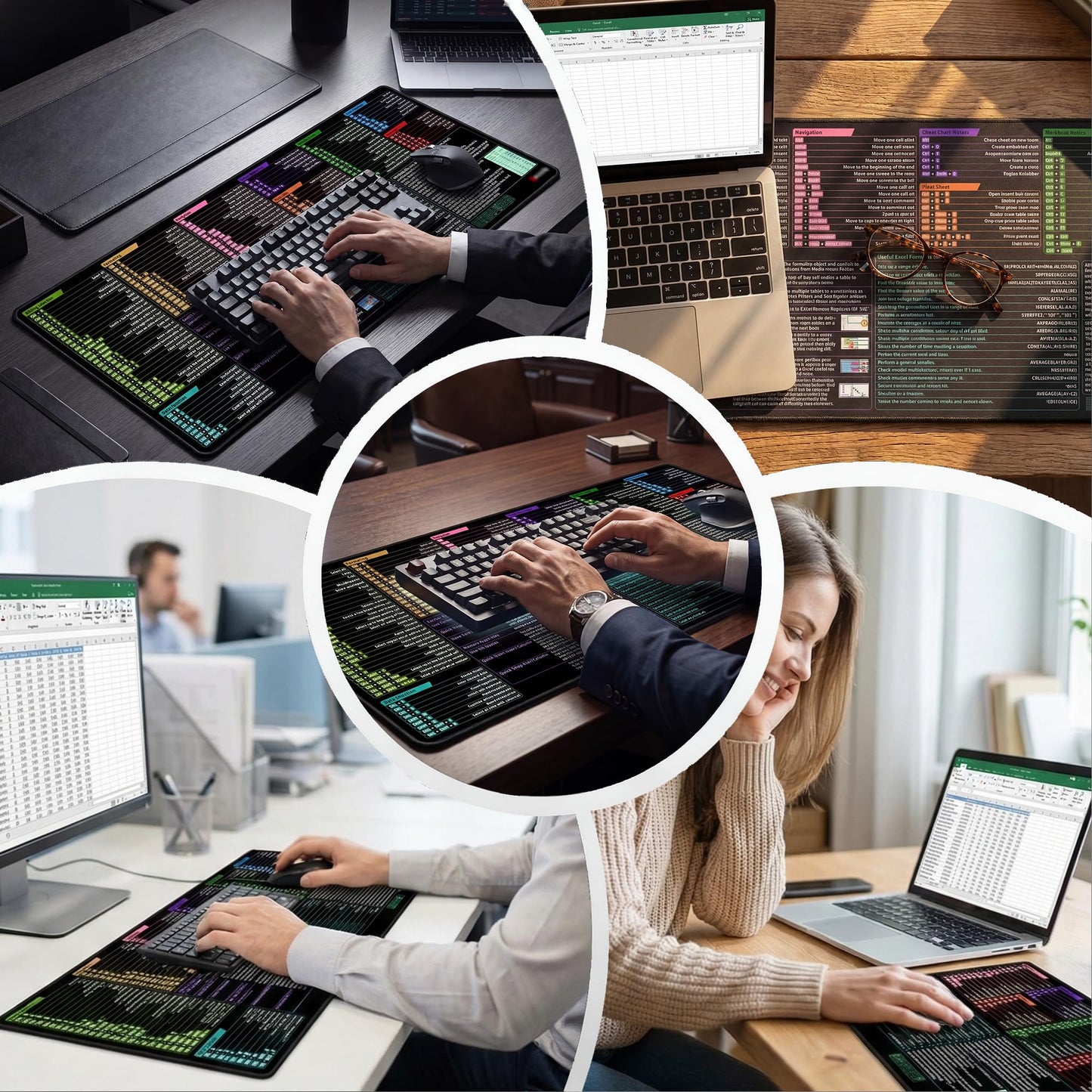 Excel Shortcut Keys Mouse Pad, Extended Large Desk Mat (31.5x11.8 Inch) with Non-Slip Base & Washable Surface for Gaming, Computer, Office Desk