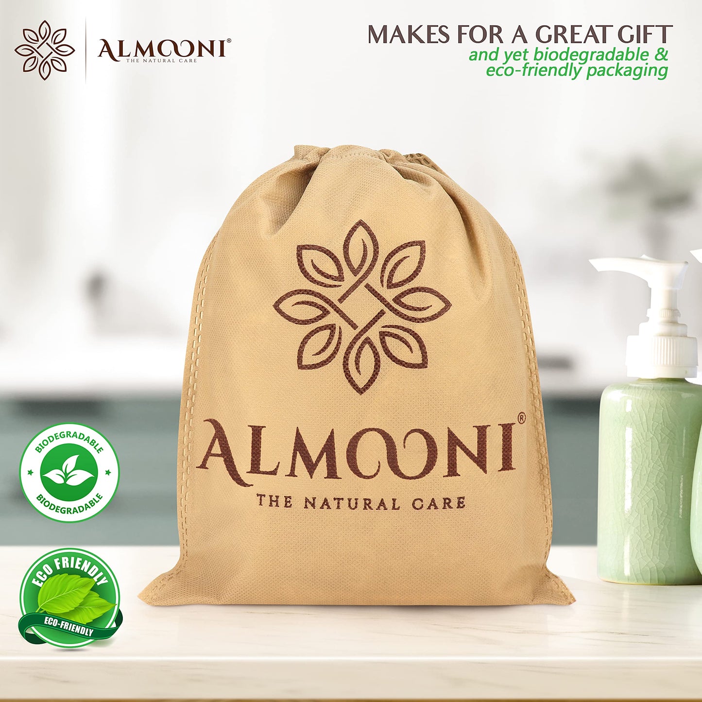 Almooni Egyptian Loofah Gloves for Women & Men, Real Natural Egyptian Loofah Mittens with Terry Cloth, Premium Exfoliating Mitt for Body Cleansing, 2-Pack
