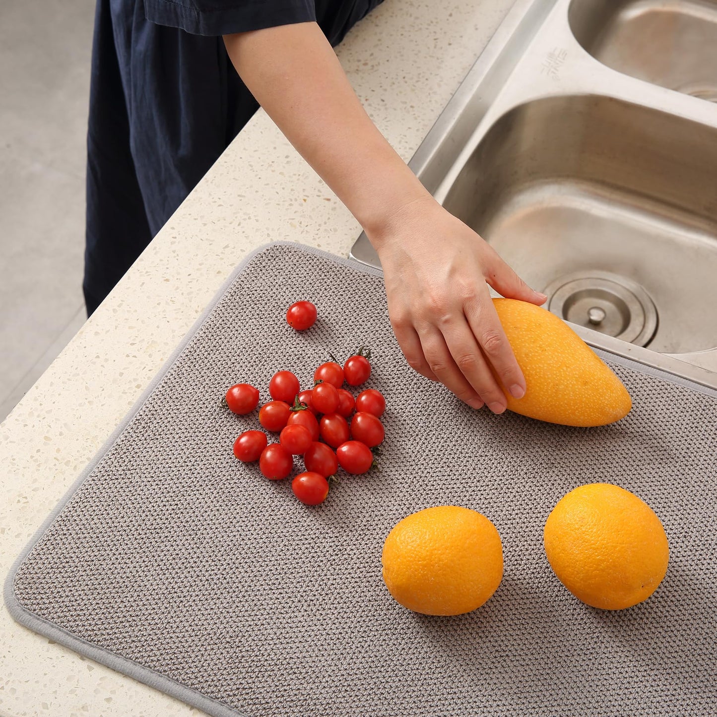 VESHE 2 Pack Microfiber Dish Drying Mat for Kitchen Counter,Ultra Absorbent Dish Drainer Mat ,Dish Drying Pad , Dish Rack Mat 20×15 Inch (Gray)