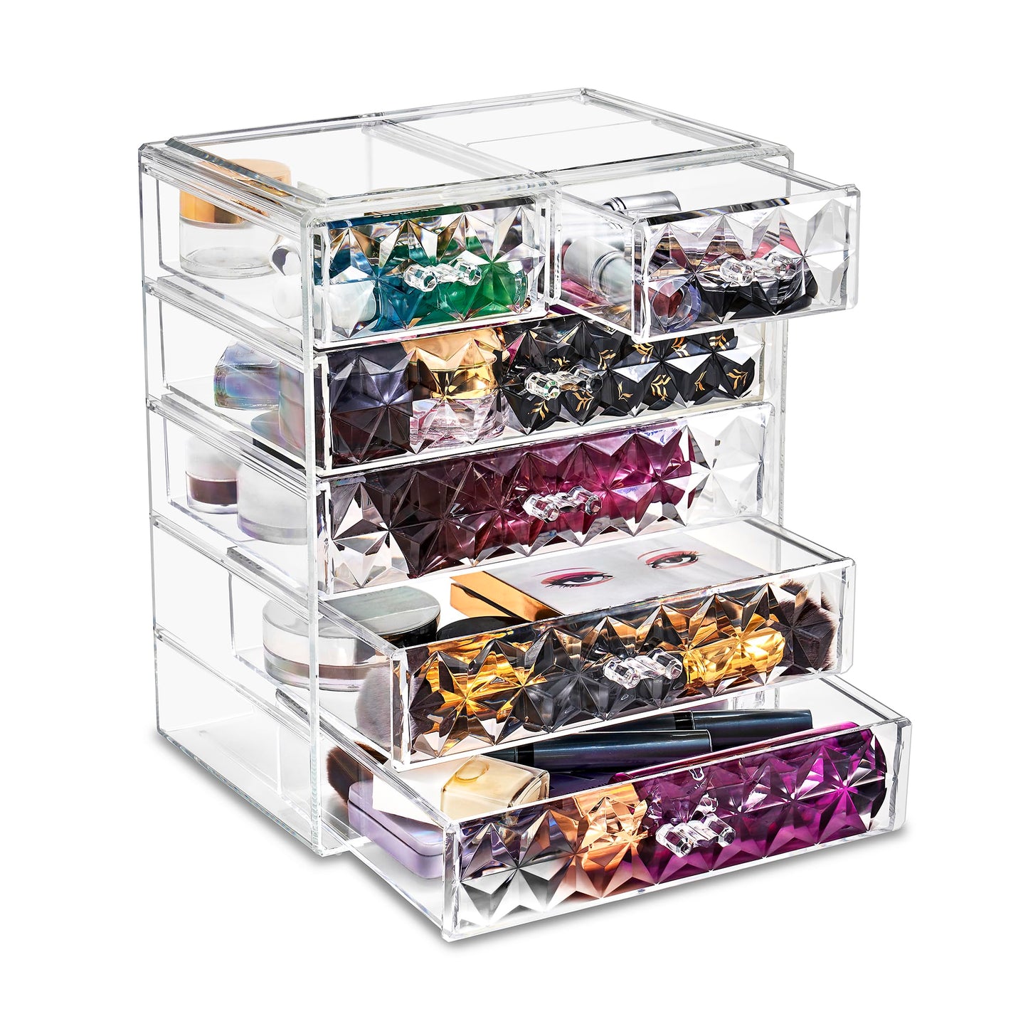 Sorbus Acrylic Makeup Organizer Set, 6-Drawer Vanity & Countertop Cosmetic Storage with Small & Wide Drawers, Diamond Makeup Storage for Brushes, Lipsticks, Jewelry – Holiday Gift for Women & Teens