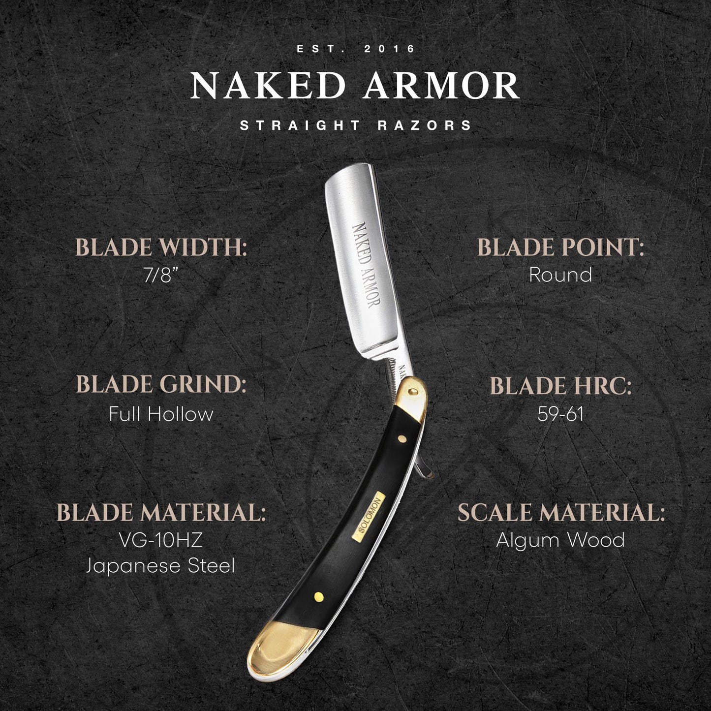 Naked Armor Straight Razor Kit – Solomon Japanese Carbon Steel Blade, Complete Straight Razor Shaving Kit for Men, Shave-Ready, Strop, Brush, Soap & Pine Gift Box Included (Black)