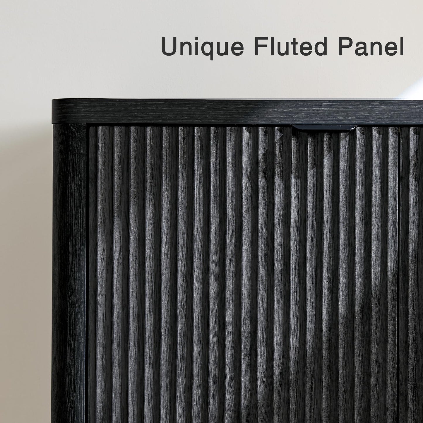 Fatmok 65" Fluted Buffet Cabinet with Adjustable Shelves – Large Sideboard Storage Console, Coffee Bar & Dining Room Organizer, White Fluted Credenza for Living Room, Entryway, Kitchen, Black Grey