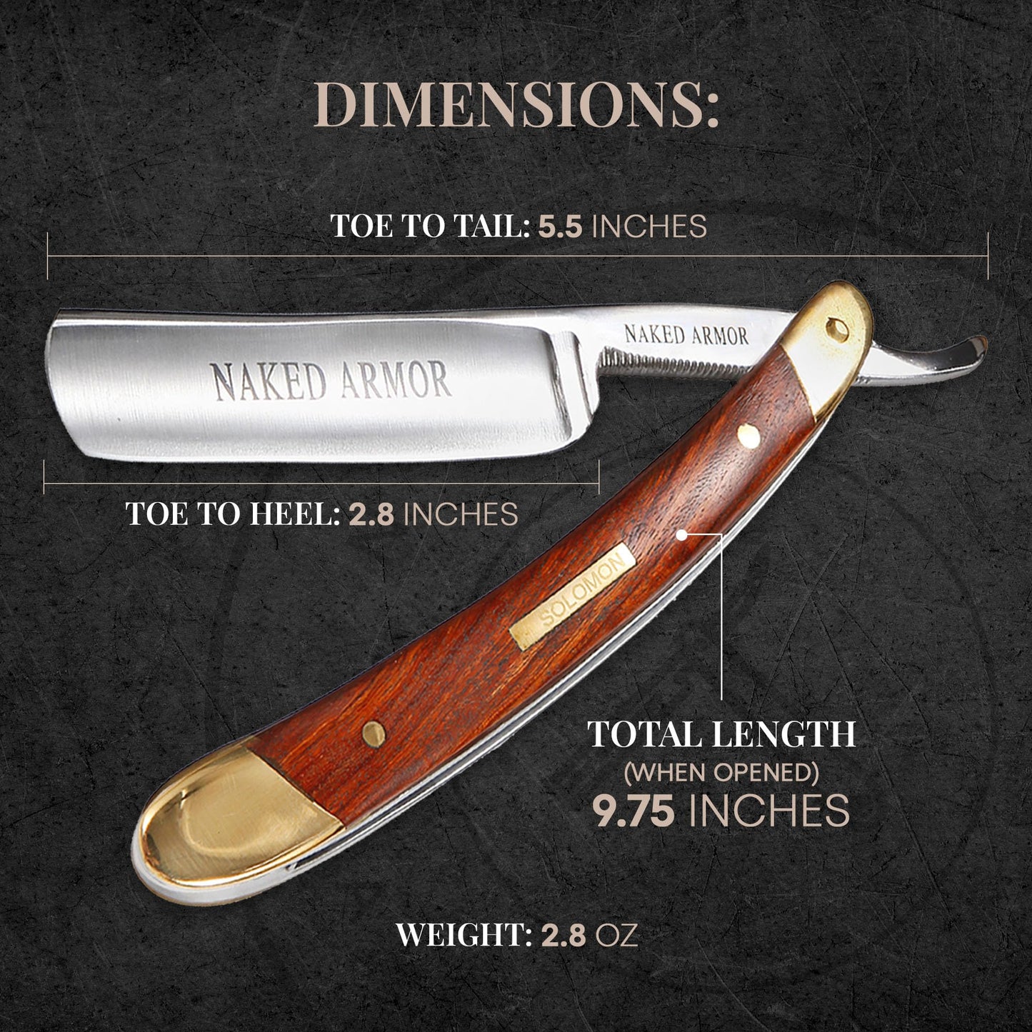 Naked Armor Solomon Straight Razor Kit - Professional Shave Ready Straight Razor Shaving Kit for Men - Japanese Carbon Steel Straight Edge Razor with Brush, Strop & Soap in Wood Gift Box (Brown)