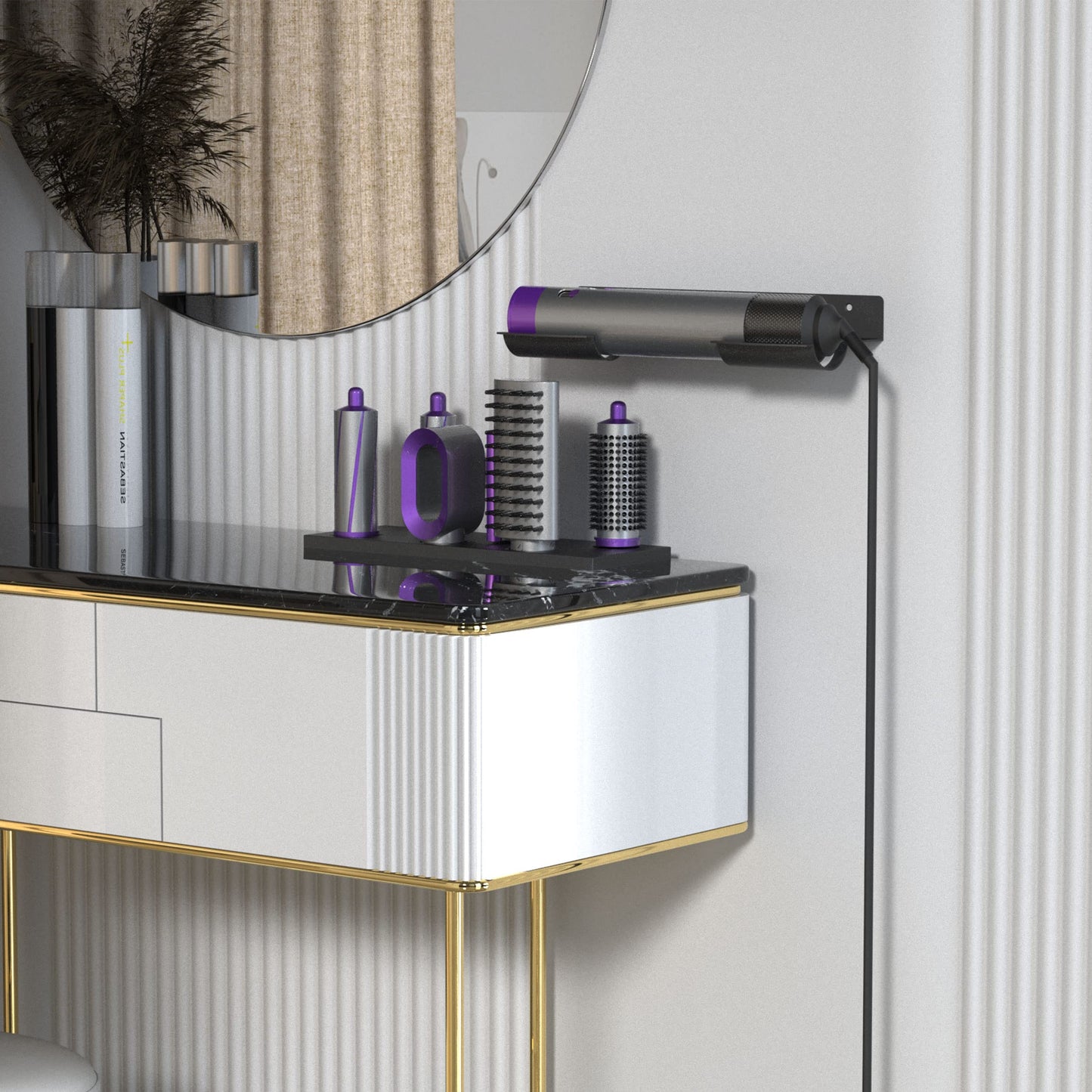 MyLifeUNIT Storage Holder for Dyson Airwrap Curling Iron New Complete, Metal Wall Mount for Dyson Air Wrap Accessories Organizer with Non-Slip Silicone Pad for Bathroom Bedroom Hair Salon Barbershop