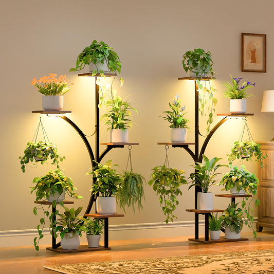 Plant Stand Indoor with Grow Lights - 2 Pack Corner Plant Shelf, 6 Tiered 47'' Indoor Plant Stands for Multiple Plants, K-Shaped Plant Rack Display Holder, Flower Stands for Living Room Patio Home