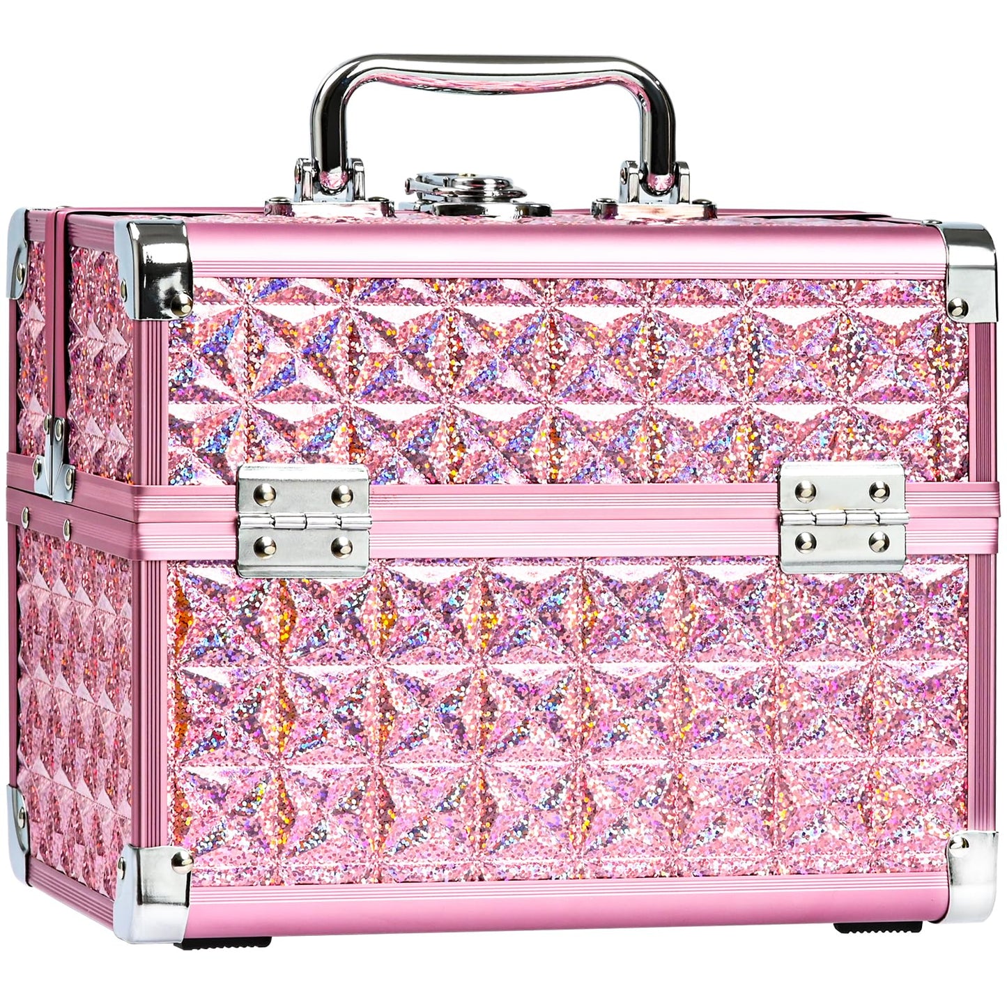 GALHUBIS Makeup Case Organizer,Makeup Train Case, Trays Cosmetic Box Portable, Profesional for Salon Barber,Pink