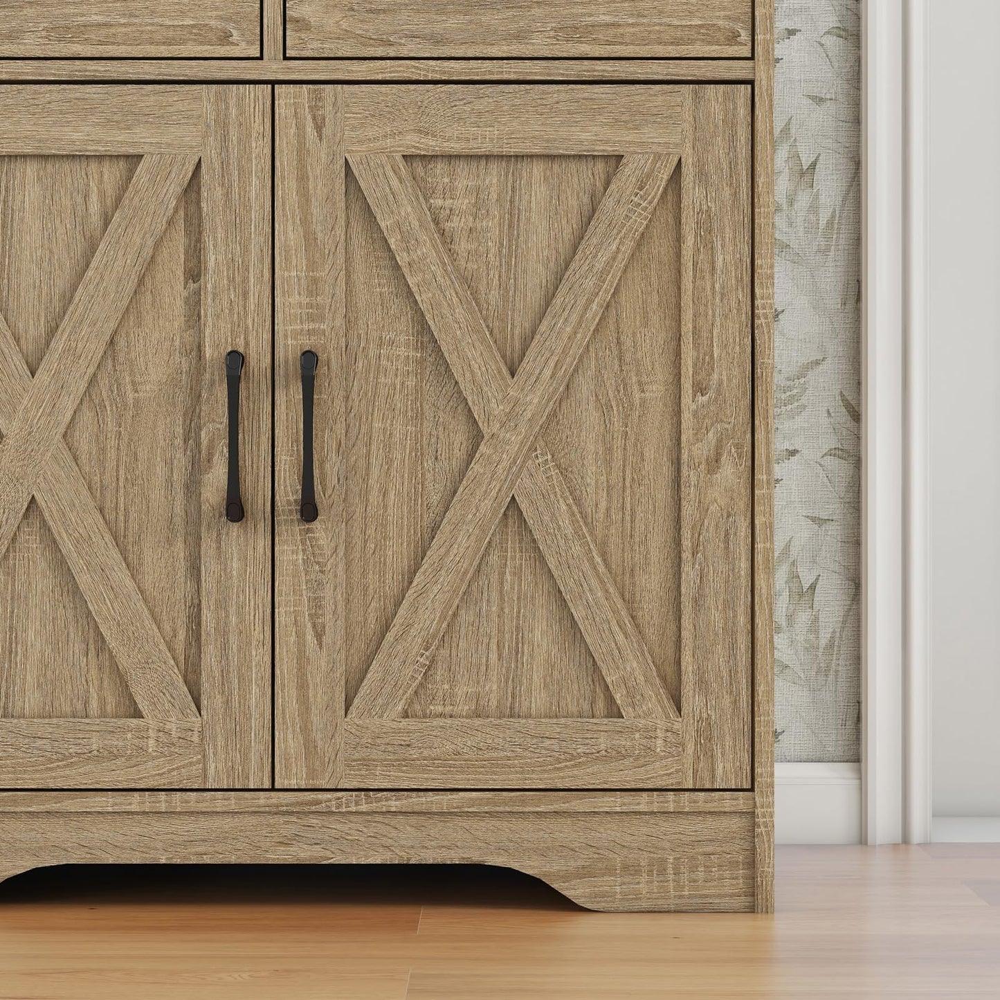 Panana Sideboard 2 Drawers 2 Doors Entryway Storage Cabinet Living Room Organizer Farmhouse Style Wooden Kitchen Cupboard (Nature)