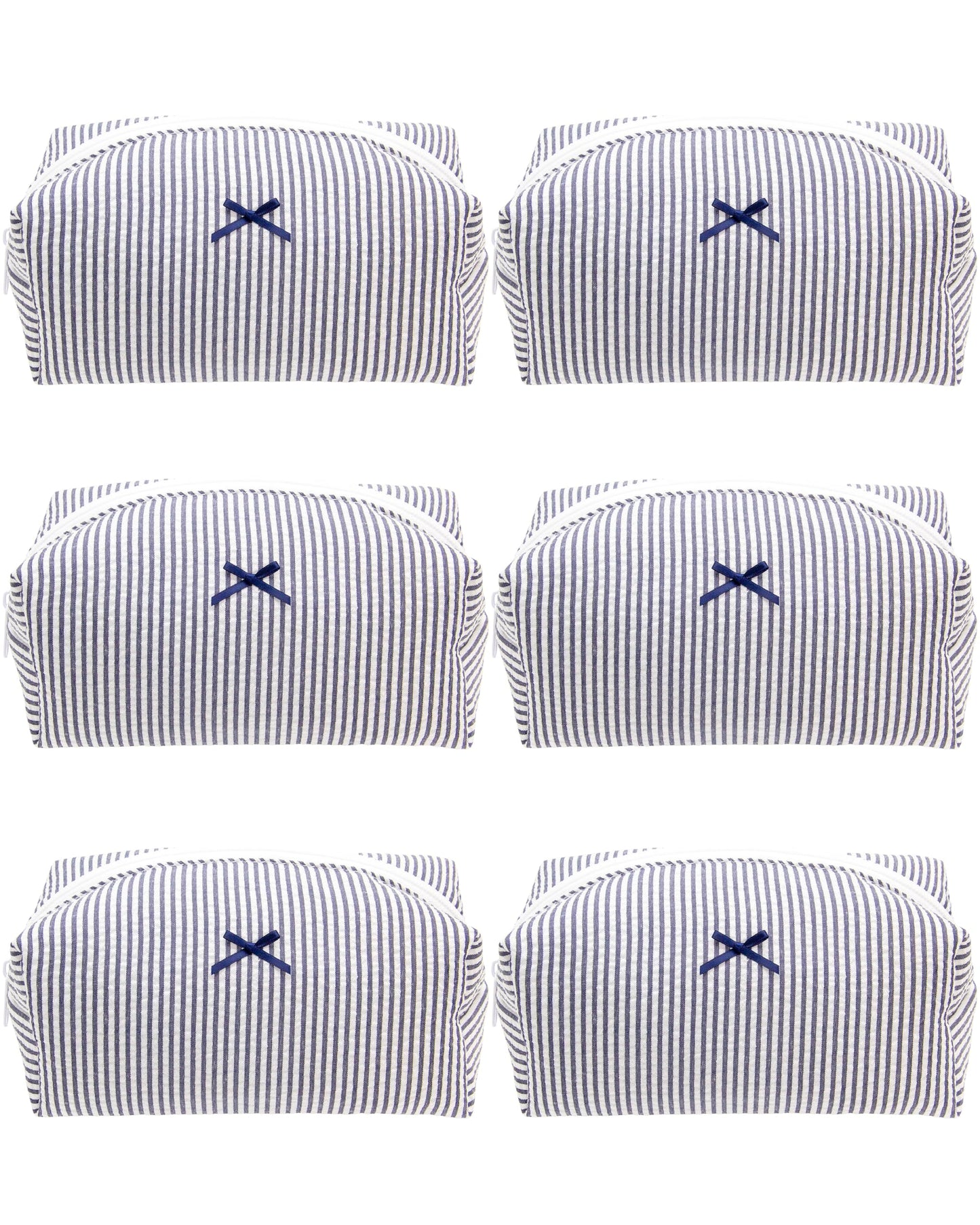 PAZIMIIK 6PCS Cozy Makeup Bag Small Aesthetic Travel Zipper Cosmetic Pouch for Women Make Up Beauty Accessories Brushes, Stripe Navy Blue