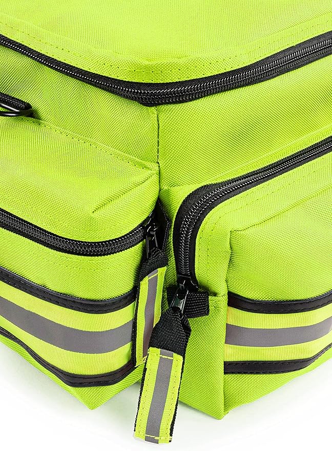 Scherber First Responder Fully-Stocked Professional Essentials EMT/EMS Trauma Kit | HSA/FSA Approved | Reflective Bag w/8 Zippered Pockets & Compartments & 200+ First Aid Supplies - Yellow