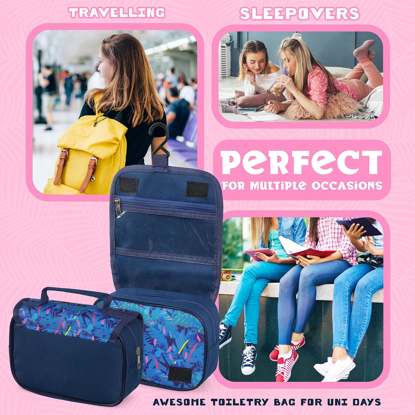Disney Stitch Hanging Toiletry Bags for Women Teenagers Girls Minnie Mouse Cosmetic Bag Travel Accessories Stitch Gifts (Blue Stitch)