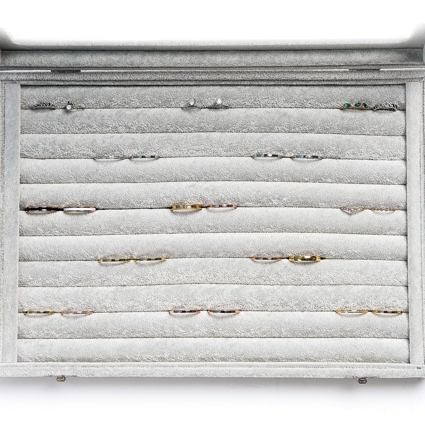 Frebeauty Rings/Earrings Organizer Tray with Clear Lid 10 Slots Velvet Drawer Insert Jewelry Storage box with Glass lid Jewelry Display Case Showcase Gift for Girls Women (Grey, 10 Slots)