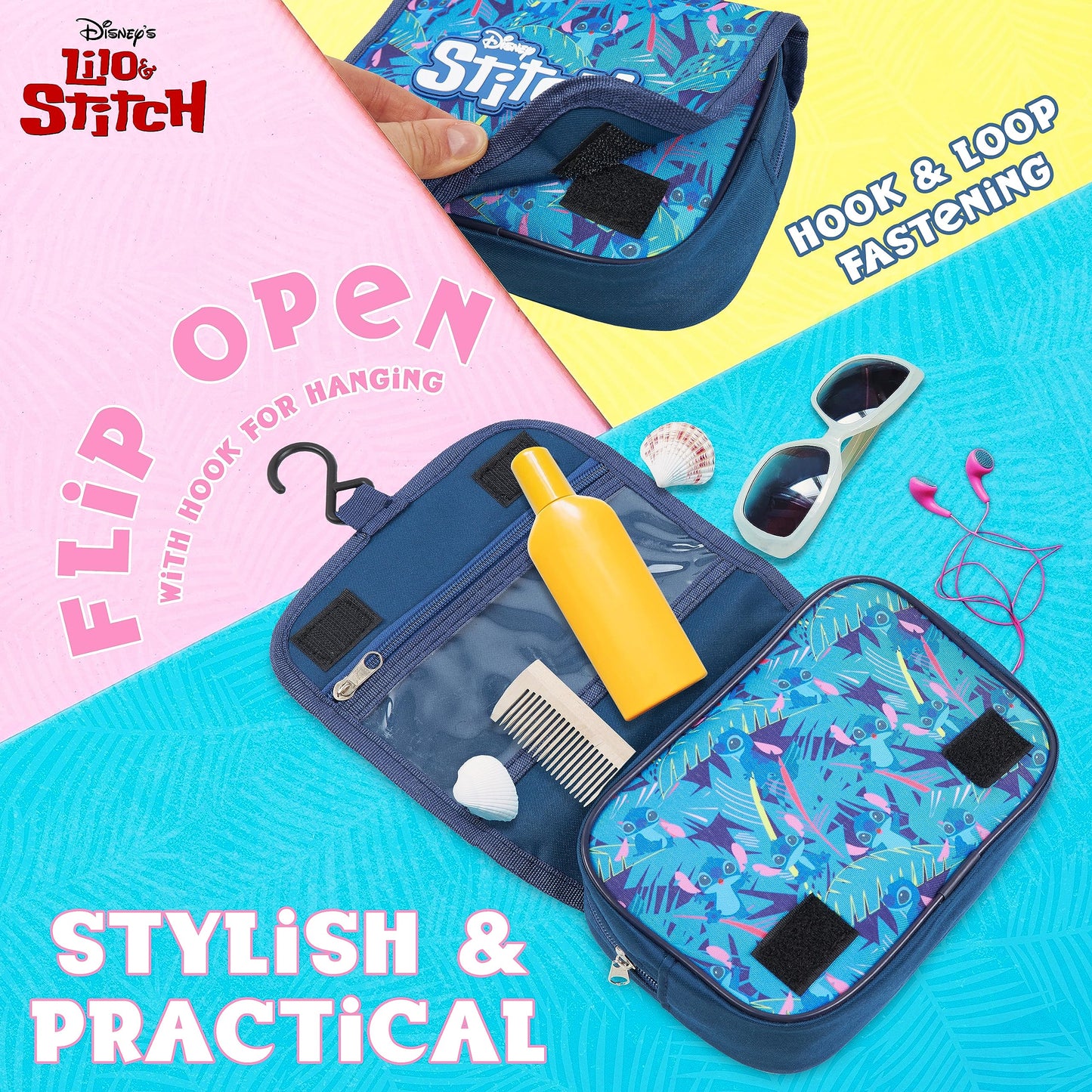 Disney Stitch Hanging Toiletry Bags for Women Teenagers Girls Minnie Mouse Cosmetic Bag Travel Accessories Stitch Gifts (Blue Stitch)