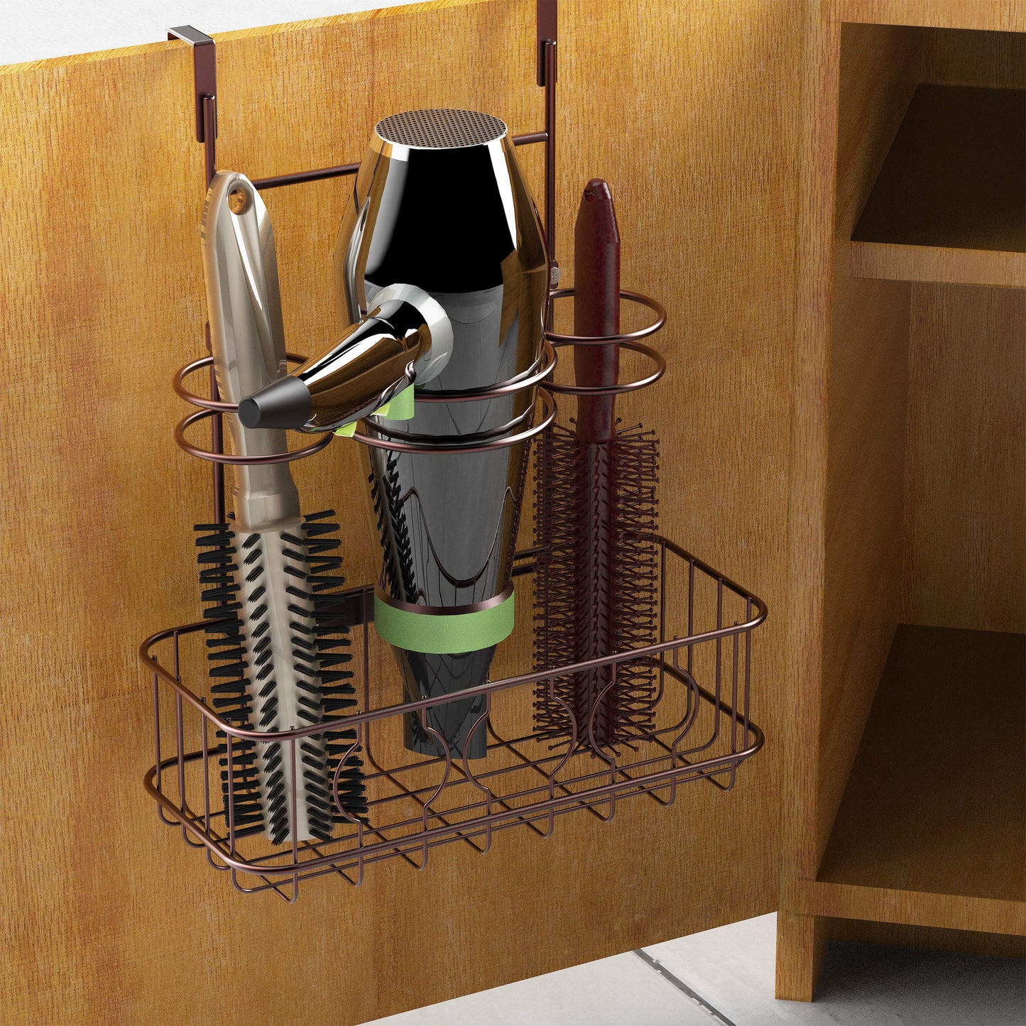 Simple Houseware Cabinet Door/Wall Mount Hair Dryer & Styling Tools Organizer Storage, Bronze