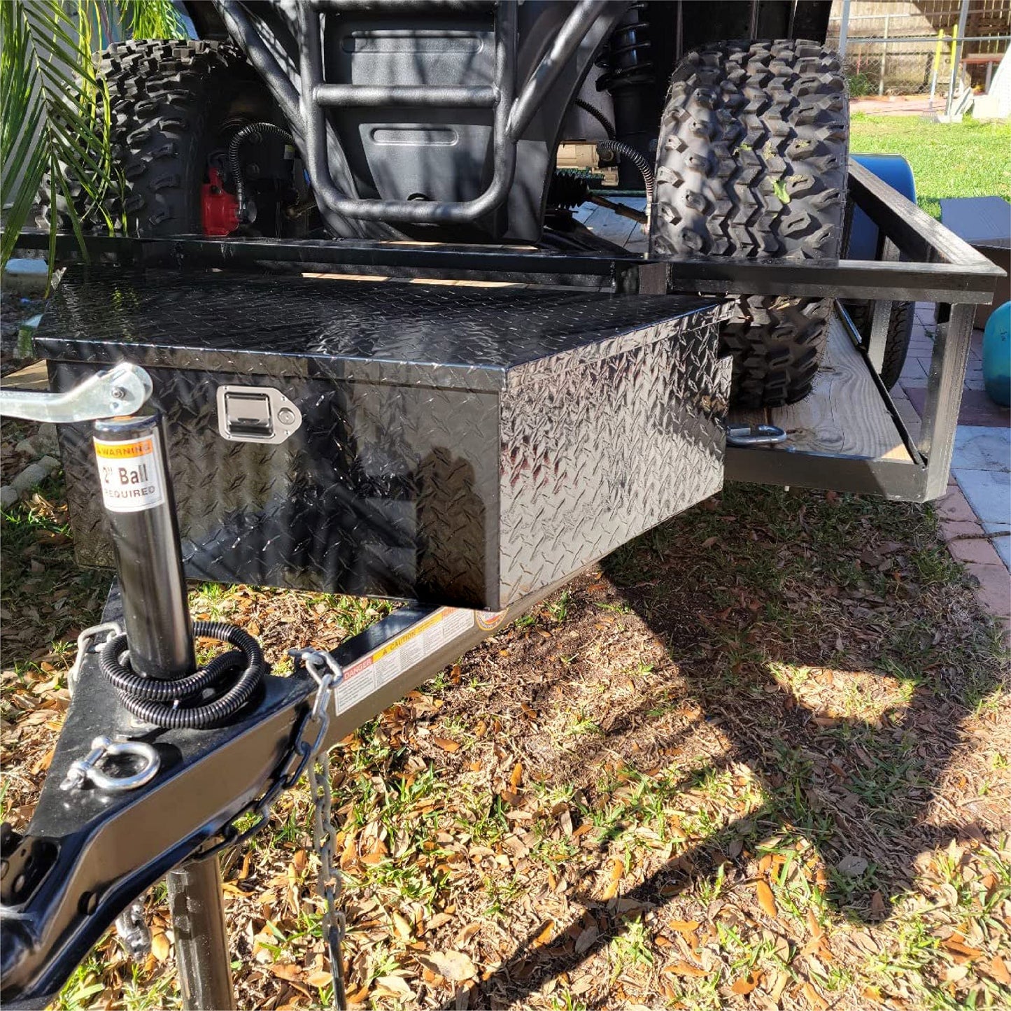FGJQEFG 26 Inch Aluminum Utility Trailer Tongue Tool Box Wide Utility Trailer Tongue Toolbox RV Storage OrganizerTrailer Storage Tool Box With Lock & Keys Black,5 Bar Tread (26"X13.3"X12")